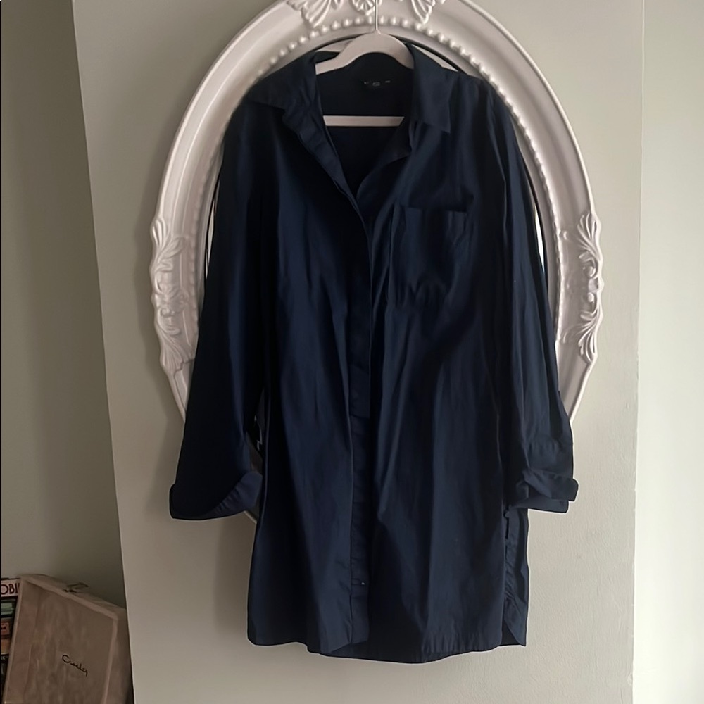 Club Monaco Navy Blue Button-Up Shirtdress